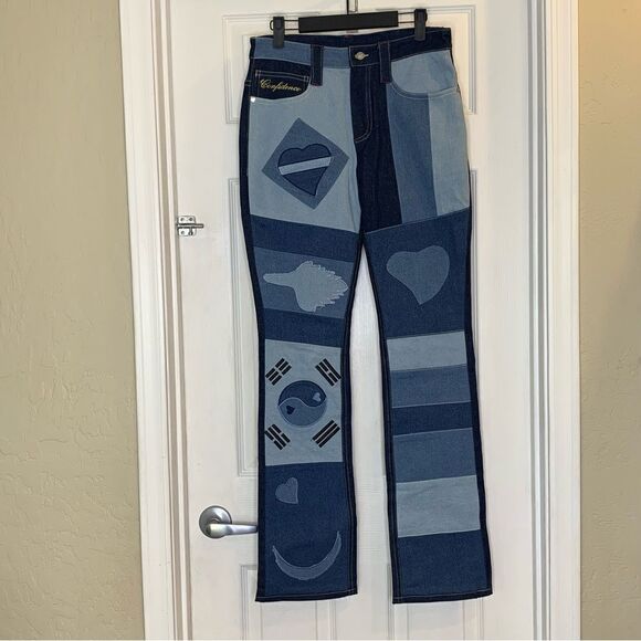 When Smoke Clears Patchwork Denim Lined Jeans Size 26 - Picture 1 of 11